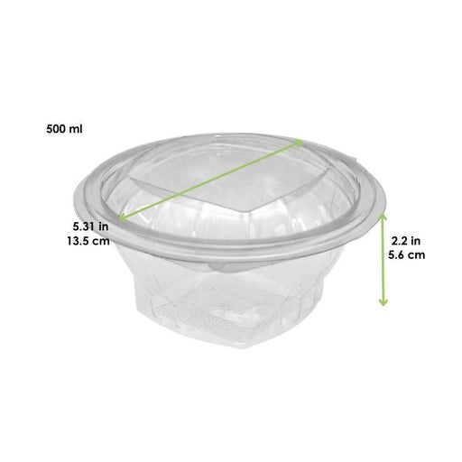 Insalatiera rotonda in PET trasparente con coperchio incernierato - 500 ml - Ø 13,5 cm - H 5,6 cm - 500 unità - dimensions