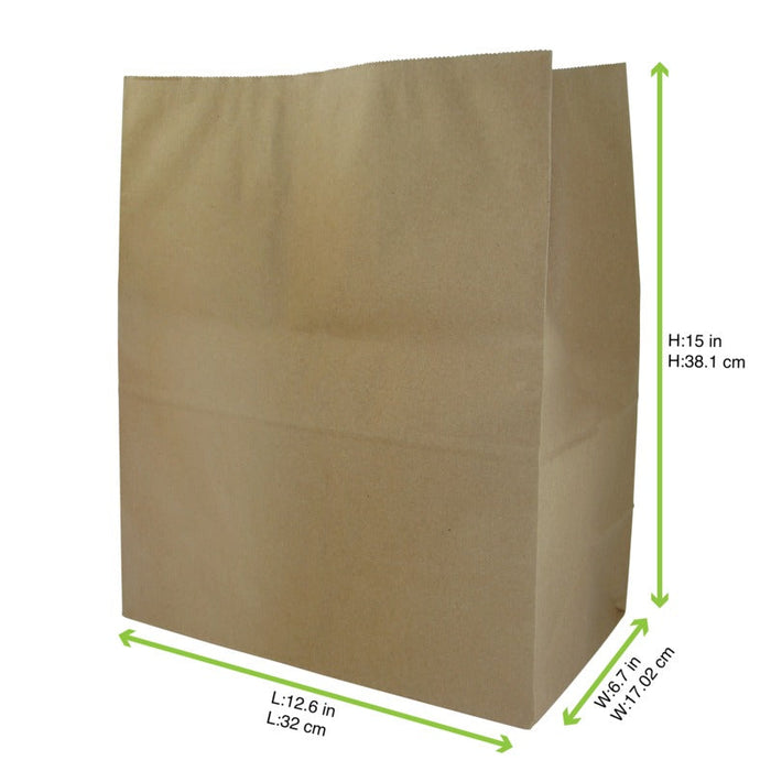 Sacchetto SOS in carta kraft marrone a doppia parete - 32 cm x 17 cm x 38 cm - 250 unità - dimensions