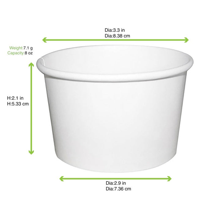Contenitore in cartone bianco per caldo e freddo - 230 ml - Ø 9 cm - H 6,1 cm - 500 unità - dimensions