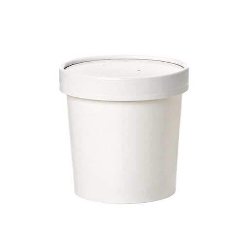 Contenitore in cartone bianco per caldo e freddo con coperchio in cartone - 350 ml - Ø 9 cm - H 8,5 cm - 250 unità