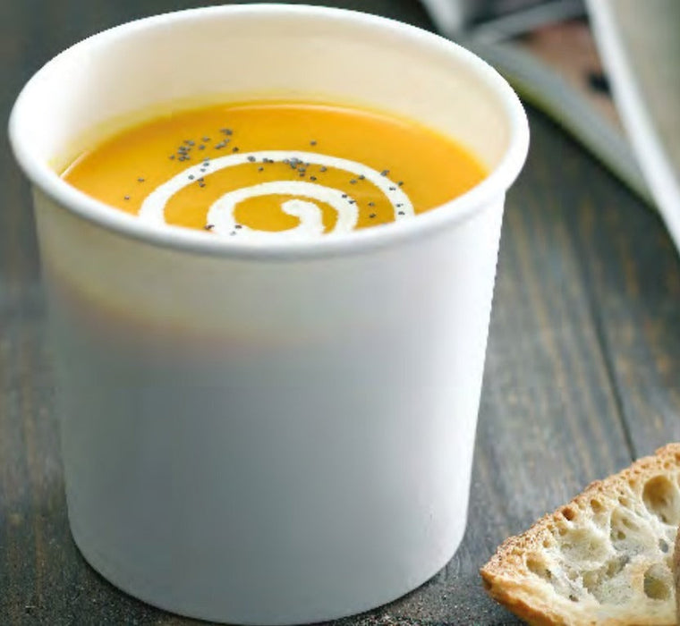 Contenitore in cartone bianco per caldo e freddo con coperchio in cartone - 470 ml - Ø 9,7 cm - H 10 cm - 250 unità
