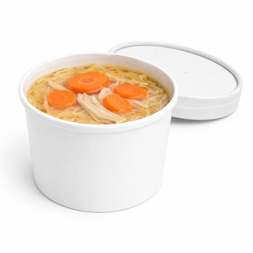 Contenitore in cartone bianco per caldo e freddo con coperchio in cartone - 230 ml - Ø 9 cm - H 6 cm - 250 unità