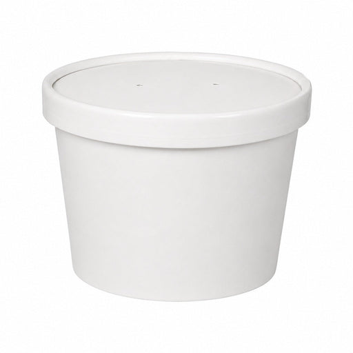 Contenitore in cartone bianco per caldo e freddo con coperchio in cartone - 230 ml - Ø 9 cm - H 6 cm - 250 unità