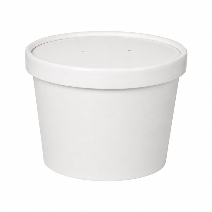 Contenitore in cartone bianco per caldo e freddo con coperchio in cartone - 230 ml - Ø 9 cm - H 6 cm - 250 unità