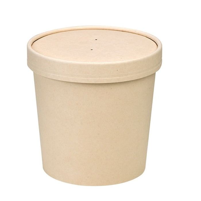 Contenitore in cartone di fibra di bambù per caldo e freddo con coperchio in cartone - 710 ml - Ø 11,7 cm - H 11 cm - 250 unità