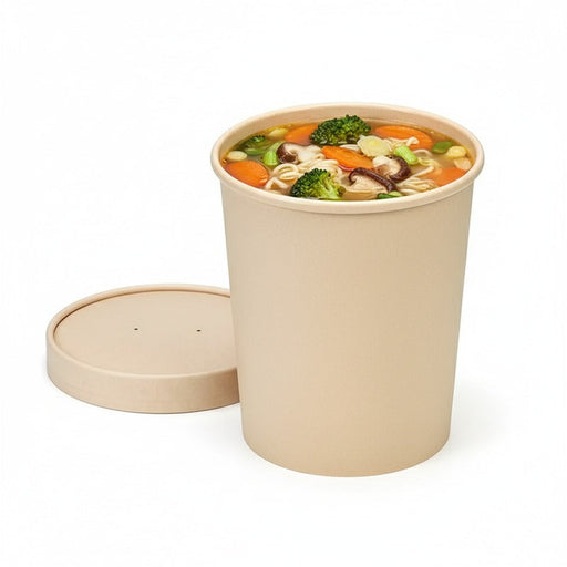 Contenitore in cartone di fibra di bambù per caldo e freddo con coperchio in cartone - 940 ml - Ø 11,7 cm - H 14 cm - 250 unità