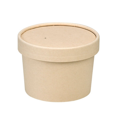 Contenitore in cartone di fibra di bambù per caldo e freddo con coperchio in cartone - 240 ml - Ø 9 cm - H 7,5 cm - 500 unità