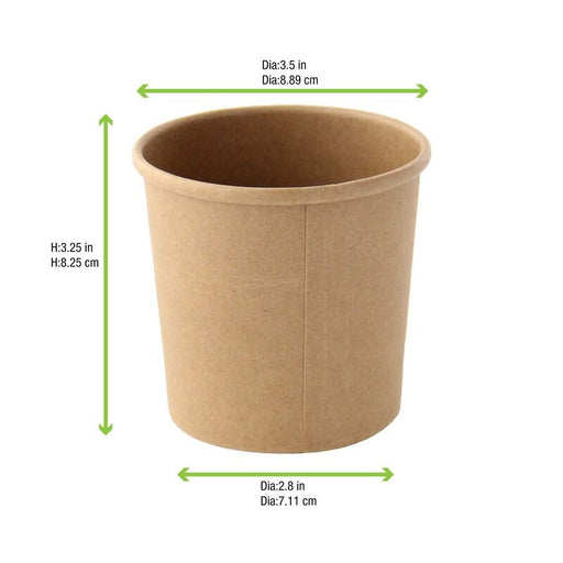 Contenitore in cartone kraft marrone per caldo e freddo - 360 ml - Ø 9 cm - H 8,5 cm - 500 unità - dimensions