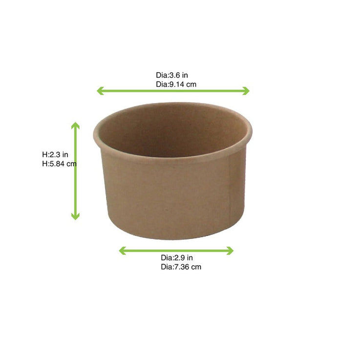 Contenitore in cartone kraft marrone per caldo e freddo - 230 ml - Ø 9 cm - H 5,7 cm - 500 unità - dimensions
