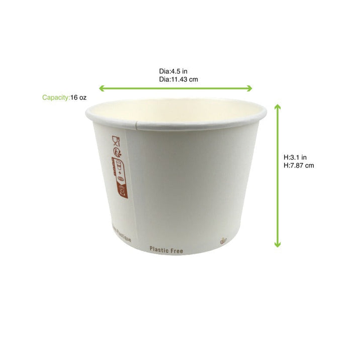 Contenitore in cartone bianco per caldo e freddo senza plastica - 470 ml - Ø 11,5 cm - H 8 cm - 500 unità - dimensions