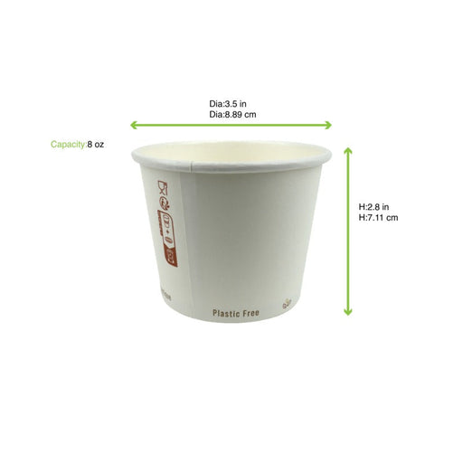 Contenitore in cartone bianco per caldo e freddo senza plastica - 230 ml - Ø 9 cm - H 7 cm - 500 unità - dimensions