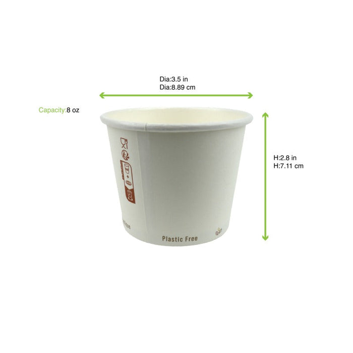 Contenitore in cartone bianco per caldo e freddo senza plastica - 230 ml - Ø 9 cm - H 7 cm - 500 unità - dimensions