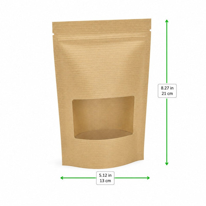 Busta stand up kraft trasparente con chiusura zip - 13 cm x 21 cm - 200 unità - dimensions