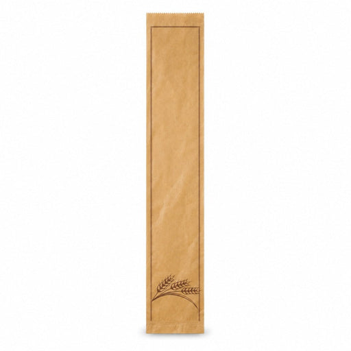 Sacchetto per pane in carta kraft marrone con decoro marrone - 12 cm x 8 cm x 49 cm - 1000 unità