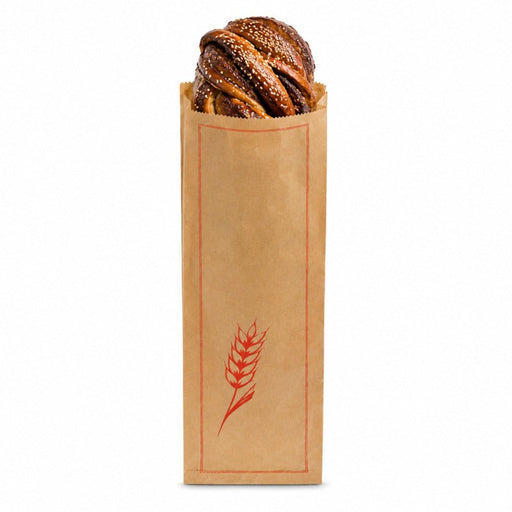 Sacchetto per pane in carta kraft marrone con decoro rosso - 18 cm x 7 cm x 61 cm - 500 unità