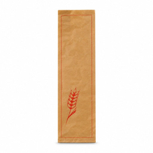 Sacchetto per pane in carta kraft marrone con decoro rosso - 18 cm x 7 cm x 61 cm - 500 unità