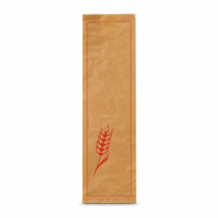 Sacchetto per pane in carta kraft marrone con decoro rosso - 18 cm x 7 cm x 61 cm - 500 unità