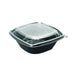 Insalatiera quadrata piatta in PET nero con coperchio trasparente - 1000 ml - 19 cm x 19 cm x 5,5 cm - 150 unità