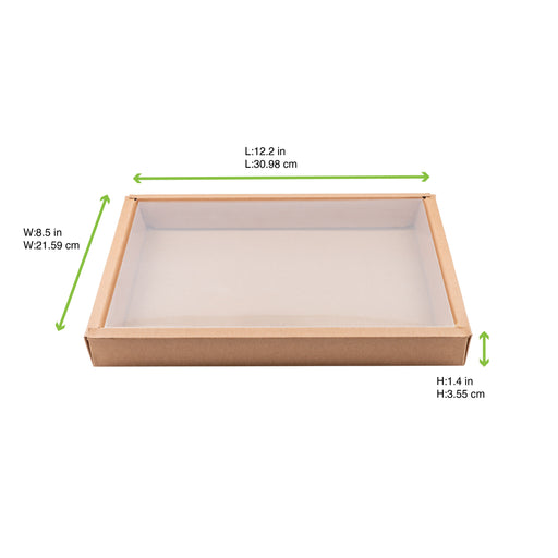 Combo scatola per sushi in kraft con coperchio in PET - 31 cm x 21,5 cm x 3,5 cm - 50 unità - dimensions