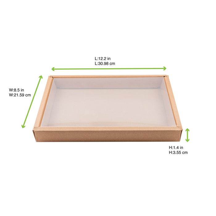 Combo scatola per sushi in kraft con coperchio in PET - 31 cm x 21,5 cm x 3,5 cm - 50 unità - dimensions