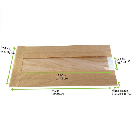 Sacchetto in carta kraft marrone con finestra - 12 cm x 5 cm x 22 cm - 1000 unità - dimensions