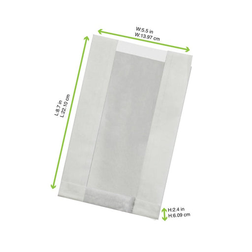 Sacchetto in carta kraft bianca antigrasso con finestra - 14 cm x 6 cm x 22 cm - 1000 unità - dimensions