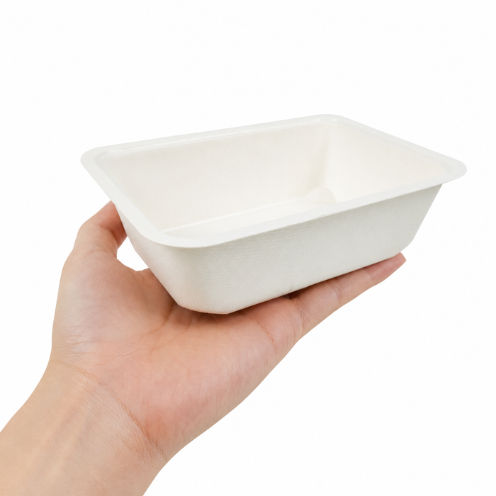 Vaschetta termosigillabile bianca in polpa di cellulosa laminata PLA - 950 ml - 19 cm x 13,7 cm x 5,5 cm - 400 unità