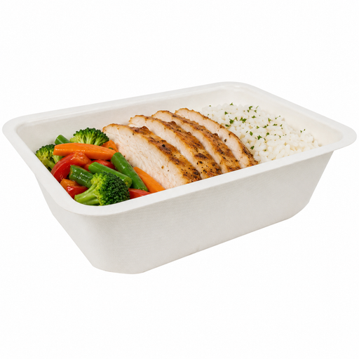 Vaschetta termosigillabile bianca in polpa di cellulosa laminata PLA - 950 ml - 19 cm x 13,7 cm x 5,5 cm - 400 unità