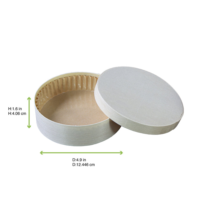 Scatola rotonda in legno FSC con carta antigrasso per cottura in forno - 350 ml - Ø 12,5 cm - H 4 cm - 60 unità - dimensions