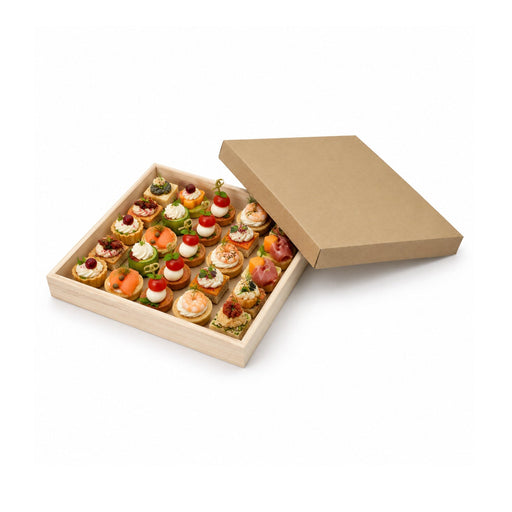 Coperchio in cartone marrone per vassoio pasto "Noa" - 31 cm x 31 cm x 6 cm - Compatibile con 210WOODTRAY31 - 100 unità