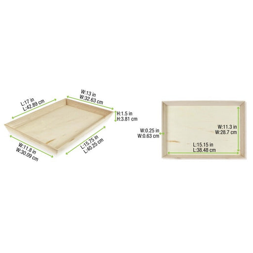 Vassoio pasto rettangolare in legno "Noa" - 39 cm x 29 cm x 4 cm - 10 unità - dimensions