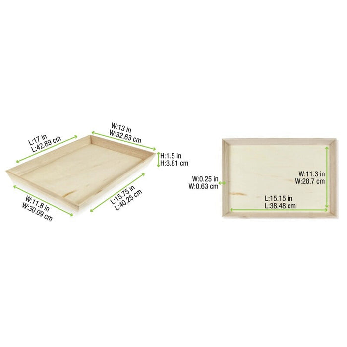 Vassoio pasto rettangolare in legno "Noa" - 39 cm x 29 cm x 4 cm - 10 unità - dimensions