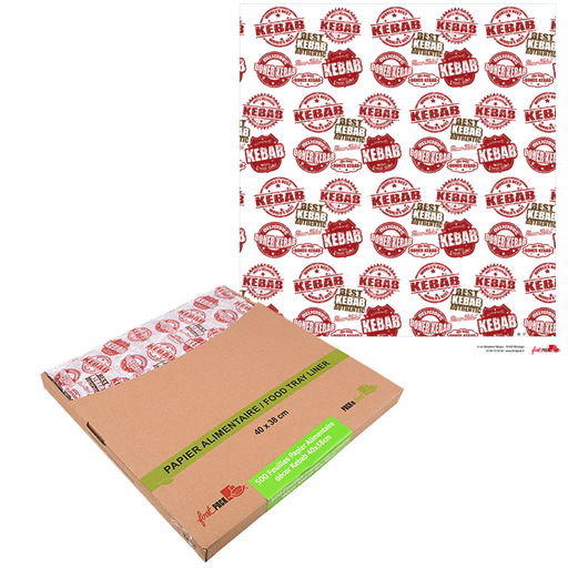 Carta alimentare bianca con decoro kebab in scatola distributrice - 40 cm x 38 cm - 500 unità