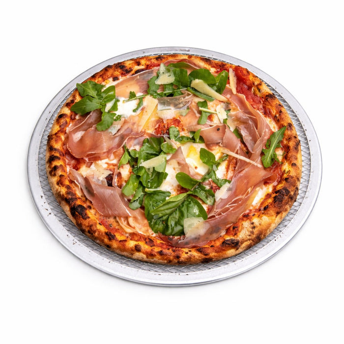 Retina rotonda per pizza in alluminio forata - Ø 22,8 cm - H 0,4 cm - 12 unità