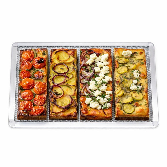 Teglia forata rettangolare per pizza in alluminio - 30 cm x 20 cm x 1 cm - 12 unità
