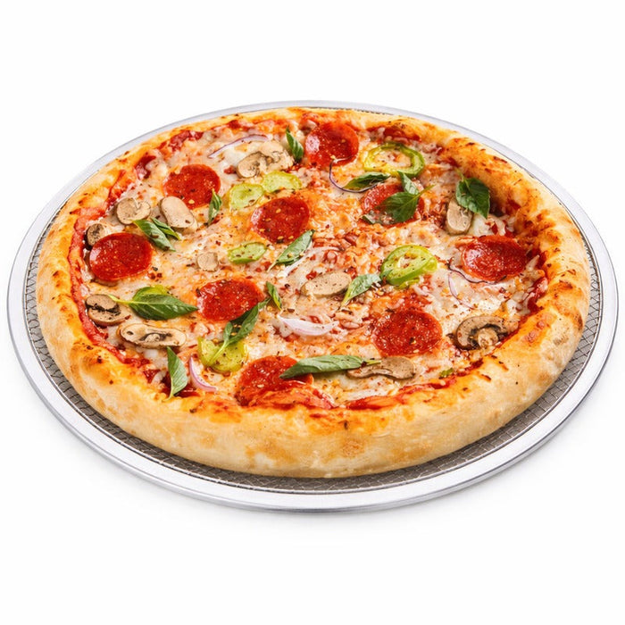 Retina rotonda per pizza in alluminio forata - Ø 33,02 cm - H 0,4 cm - 12 unità