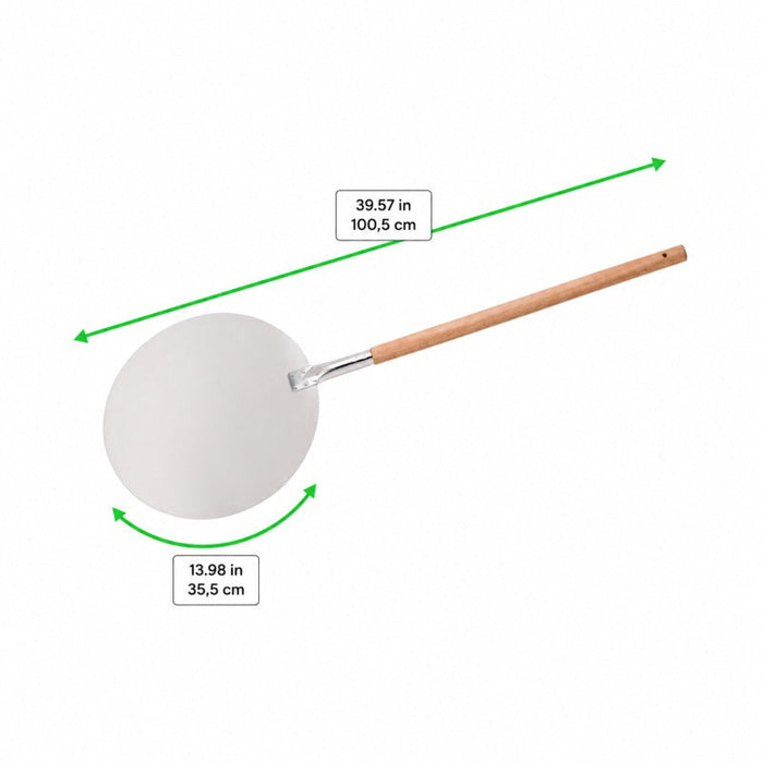 Pala per pizza rotonda con manico in legno - Ø 35,5 cm - L 100,5 cm - 12 unità - dimensions
