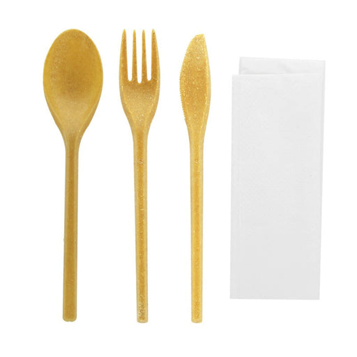 Kit posate 4/1 riutilizzabile in legno composito imballo kraft - 25 cm - 250 unità