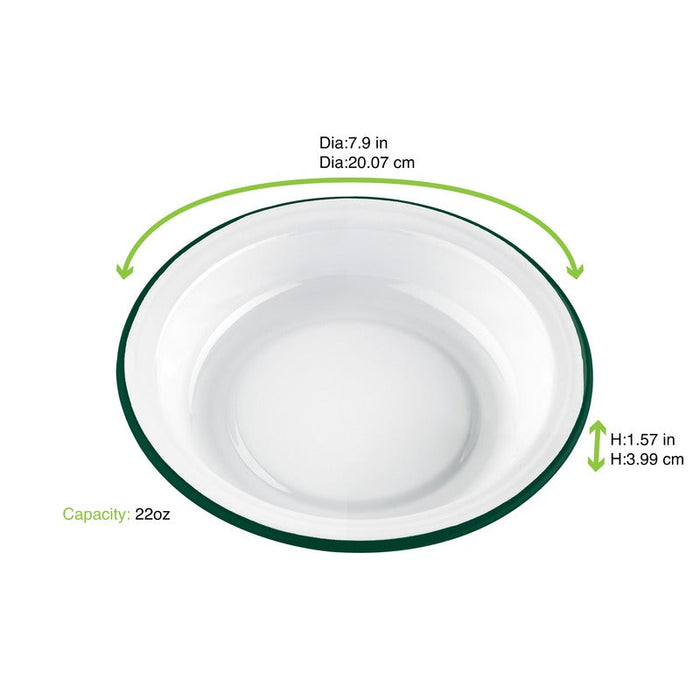 Piatto fondo rotondo in acciaio smaltato bianco con bordo verde "Enamel" - 650 ml - Ø 20 cm - 12 unità - dimensions