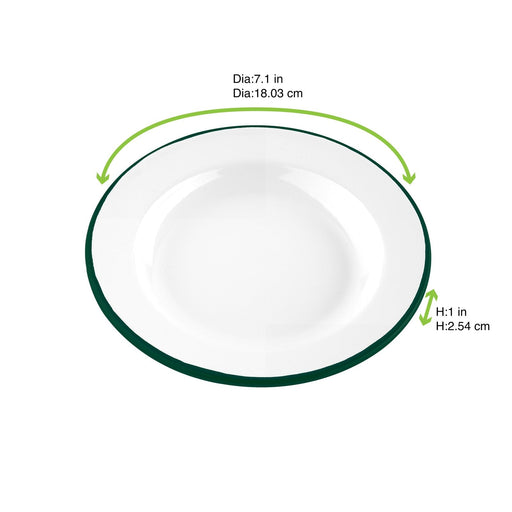 Piatto rotondo in acciaio smaltato bianco con bordo verde "Enamel" - Ø 18 cm - 12 unità - dimensions