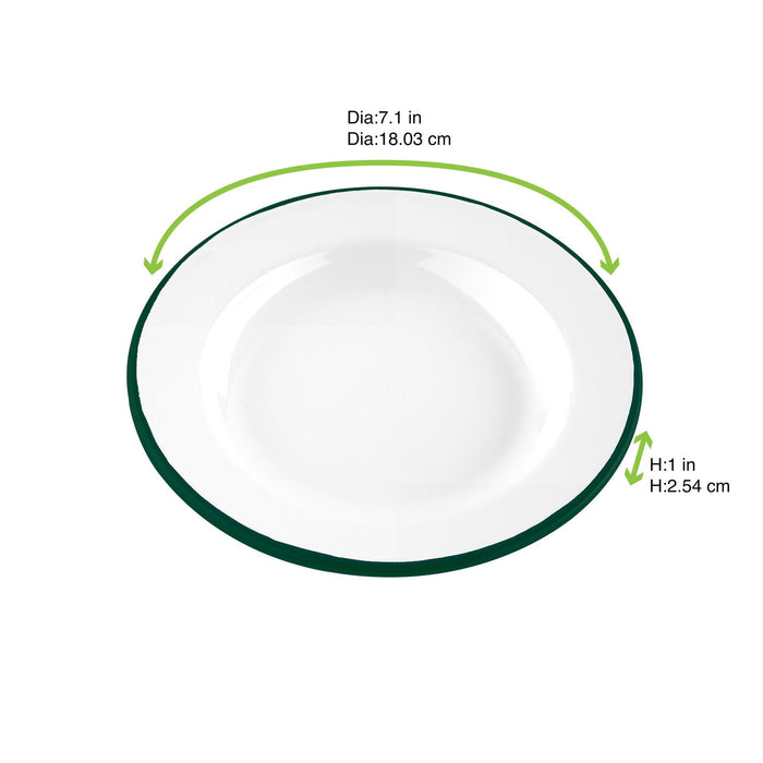 Piatto rotondo in acciaio smaltato bianco con bordo verde "Enamel" - Ø 18 cm - 12 unità - dimensions
