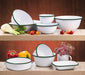Ciotola fonda a bordi dritti in acciaio smaltato bianco con bordo verde "Enamel" - 1000 ml - Ø 16 cm - H 8 cm - 12 unità