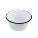 Ciotola fonda a bordi dritti in acciaio smaltato bianco con bordo verde "Enamel" - 750 ml - Ø 14 cm - H 6,5 cm - 12 unità