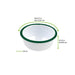 Ciotola fonda a bordi dritti in acciaio smaltato bianco con bordo verde "Enamel" - 750 ml - Ø 14 cm - H 6,5 cm - 12 unità - dimensions