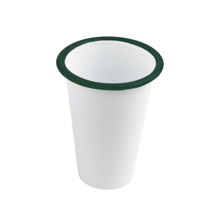 Bicchiere Enamel in acciaio smaltato bianco con bordo verde - 300 ml - Ø 9 cm - H 9 cm - 12 unità