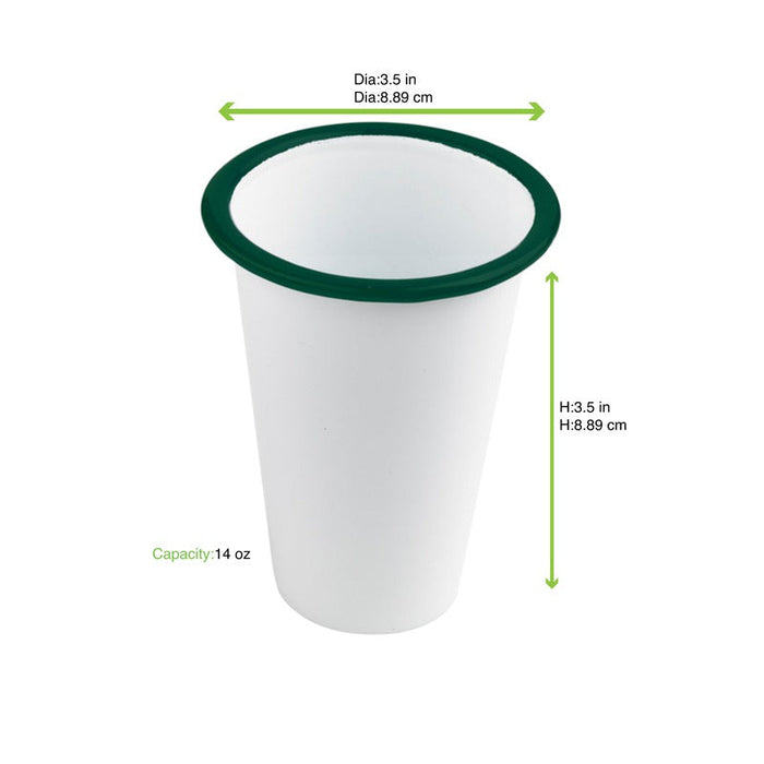 Bicchiere Enamel in acciaio smaltato bianco con bordo verde - 300 ml - Ø 9 cm - H 9 cm - 12 unità - dimensions