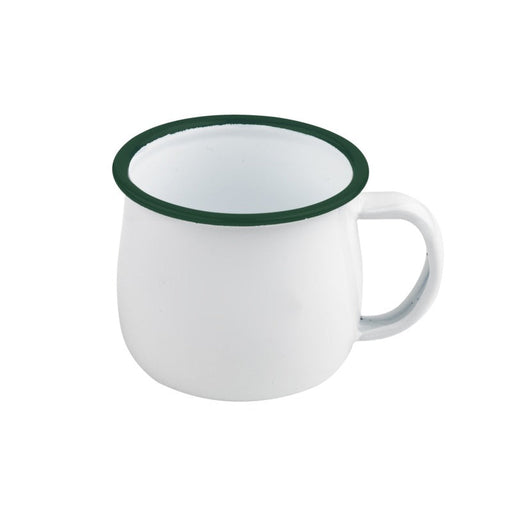 Tazza Enamel in acciaio smaltato bianco con bordo verde - 150 ml - Ø 6,7 cm - H 5,5 cm - 12 unità
