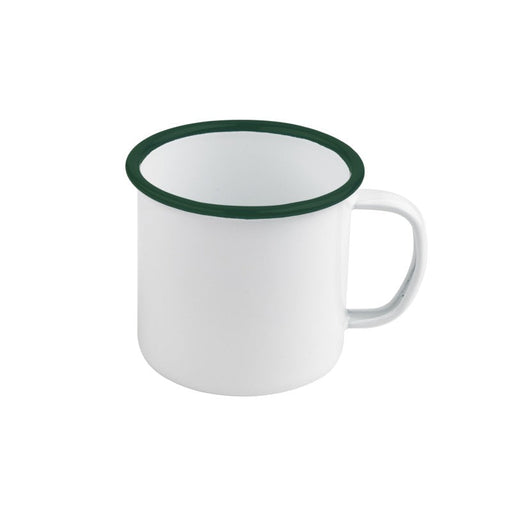 Tazza Enamel in acciaio smaltato bianco con bordo verde - 250 ml - Ø 9 cm - H 7 cm - 12 unità