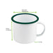 Tazza Enamel in acciaio smaltato bianco con bordo verde - 350 ml - Ø 10 cm - H 7,5 cm - 12 unità - dimensions