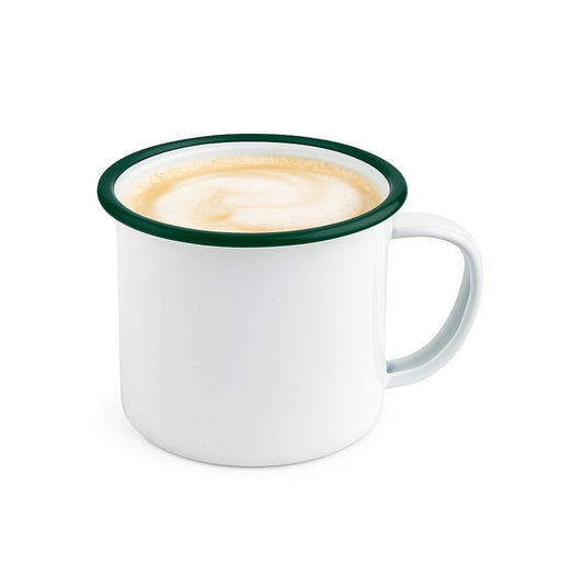 Tazza Enamel in acciaio smaltato bianco con bordo verde - 500 ml - Ø 12 cm - H 9 cm - 12 unità